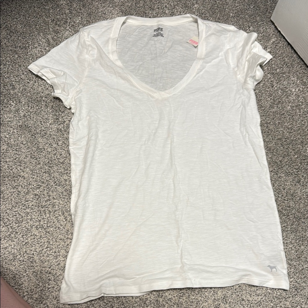 PINK Victoria's Secret White Fitted Short Sleeve Tee